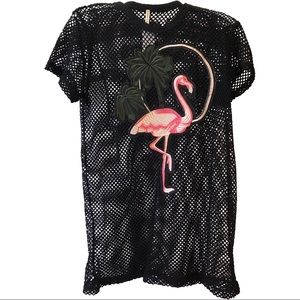 LF Boyfriend Net Tee w/ Flamingo Appliqué